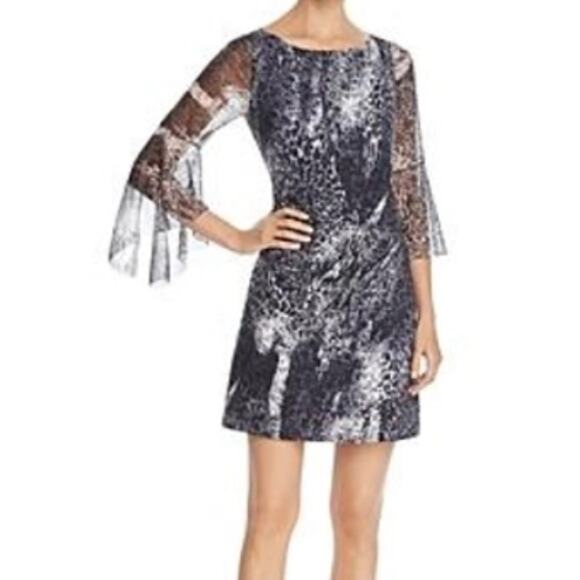 Elie Tahari Esmarella Animal-print Mini Dress In Black sz 6 - Picture 1 of 8